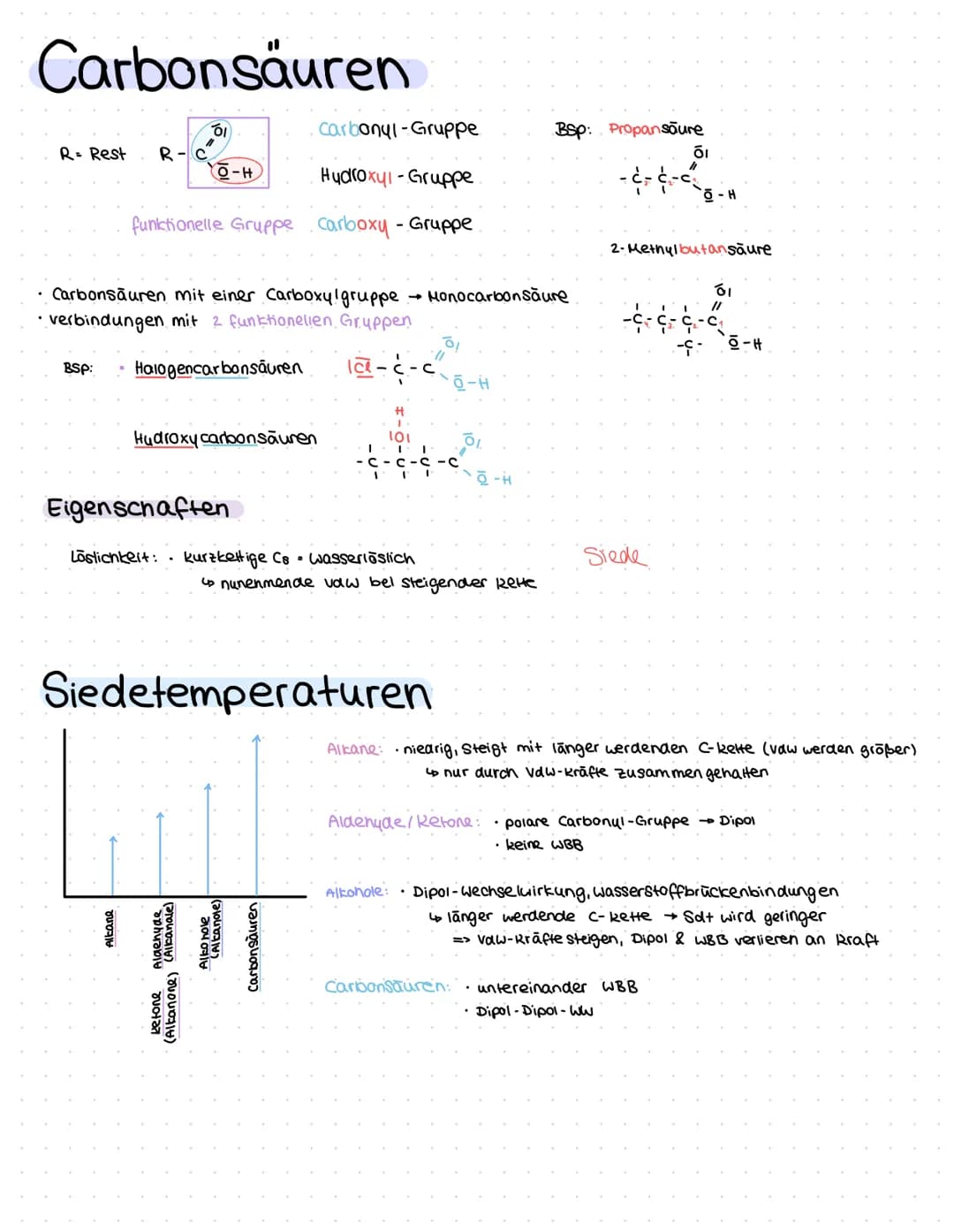 Alkanole (Alkohole)
Hydroxylgruppe = funktionelle Gruppe → polar
Alkylrest → unpolar
↳ je länger der Alkylrest ist, desto un polarer ist das