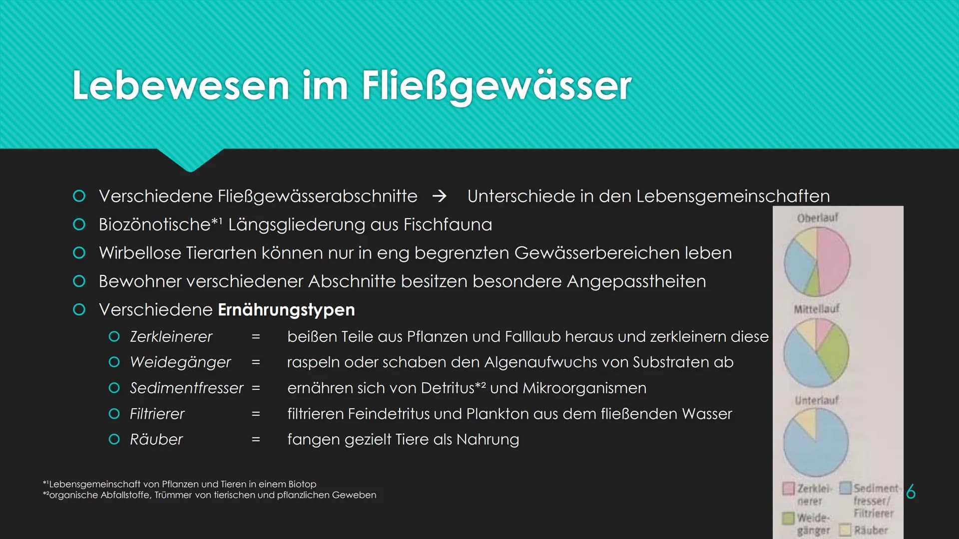 Ökosystem Fließgewässer
Schunk, Nele
23.06.2020 Nele Schunk
●
Gliederung eines Fließgewässers:
Abschnitte bezeichnet man nach Leitfischarten