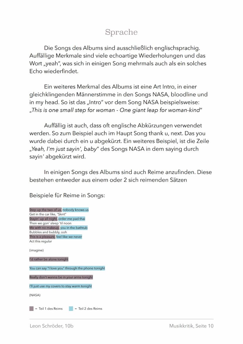 Musikkritik
thank u, next
Leon Schröder, 10b
EXPLICIT CONTENT
761499-
Musikkritik, Seite 1 Einleitung
Allgemeines
In der vorliegenden Musikk