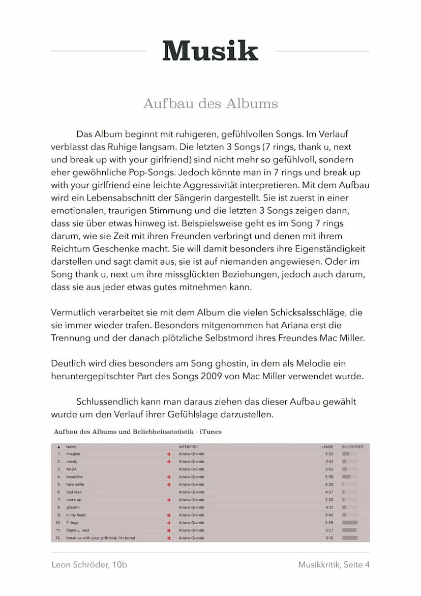 Musikkritik
thank u, next
Leon Schröder, 10b
EXPLICIT CONTENT
761499-
Musikkritik, Seite 1 Einleitung
Allgemeines
In der vorliegenden Musikk