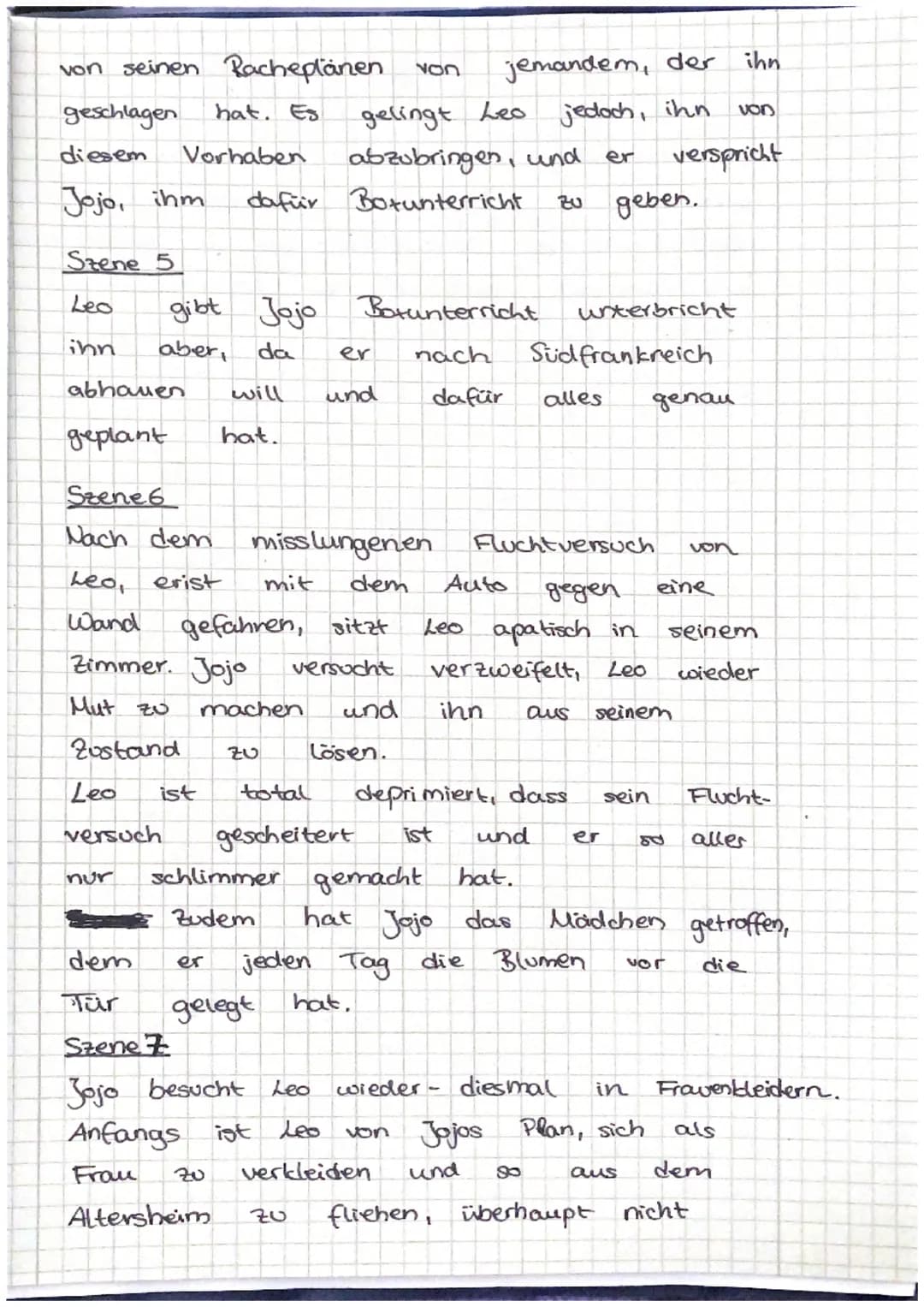 Inhaltsangabe Szene 1
1. Szene
Jojo, ungefähr 16 Jahre alt, muss
für
einen
er
DAS HERZ EINES BOXERS
Zimmer der
Altersheims
Leo
nur
Jojo
Stil