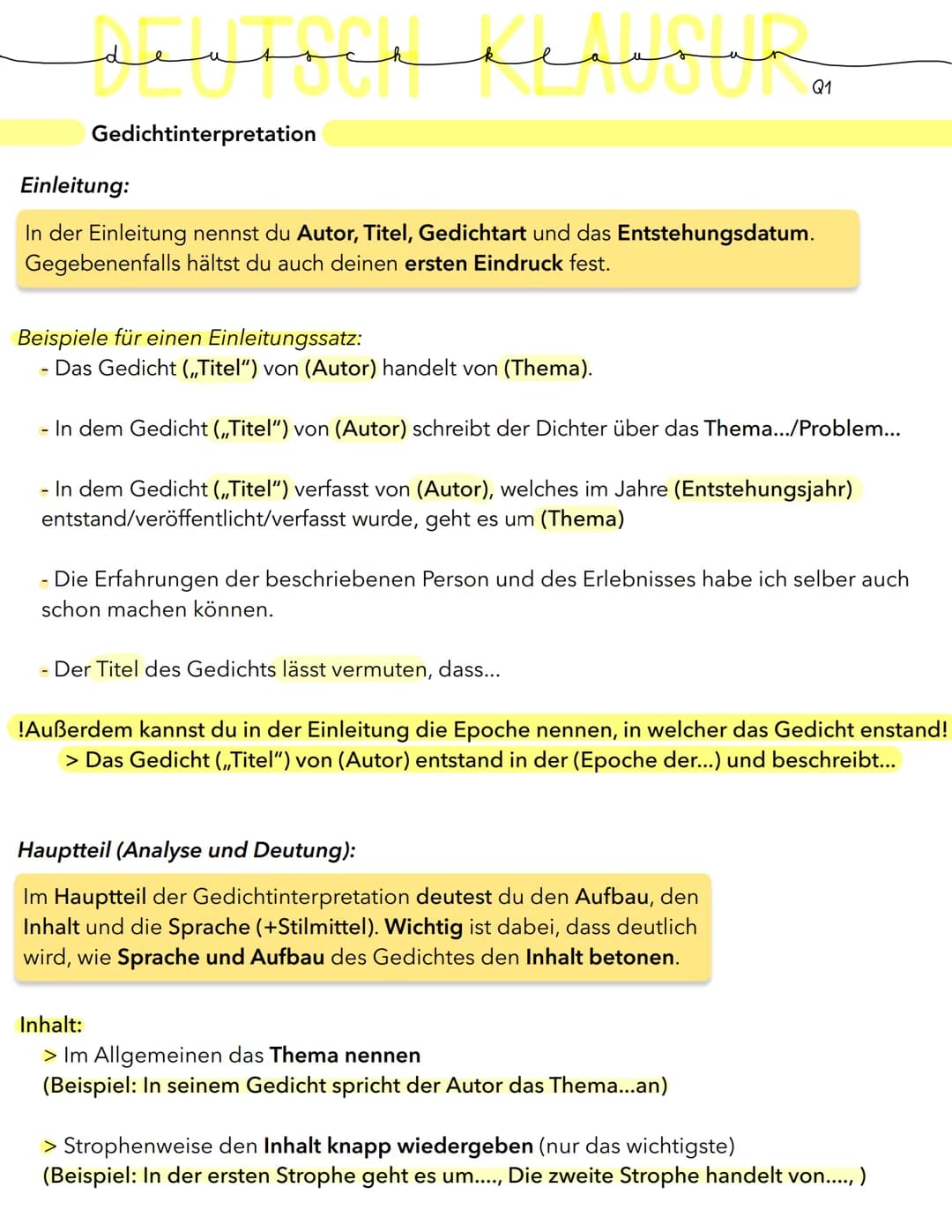 Schlussteil:
Zum Schluss fasst du deine Ergebnisse zusammen und gehst auf die Gesamtaussage
des Textes ein. Außerdem kannst du dich nun auf 