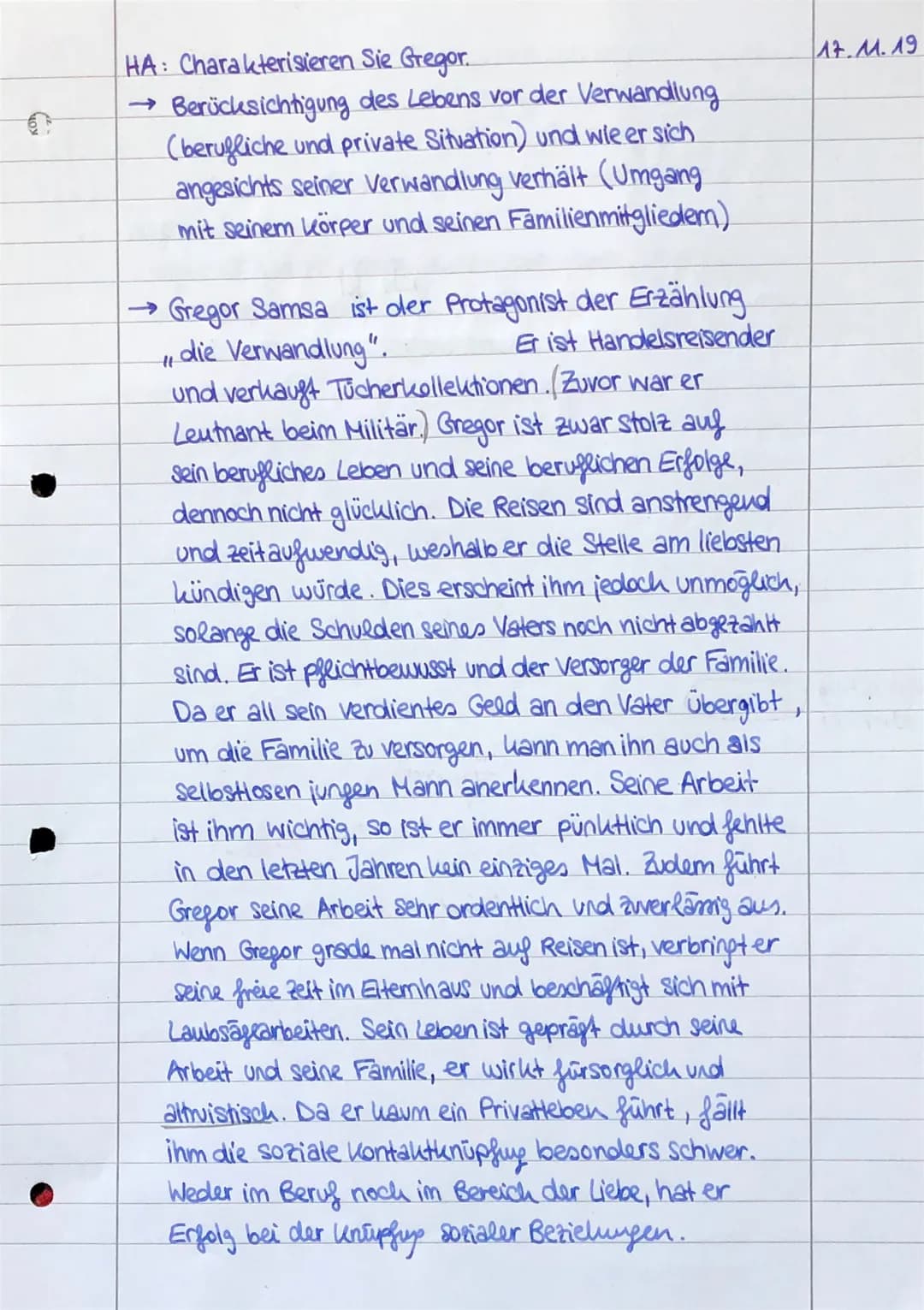 HA: Charakterisieren
Sie Gregor.
→ Berücksichtigung des Lebens vor der Verwandlung
(berufliche und private Situation) und wie er sich
angesi