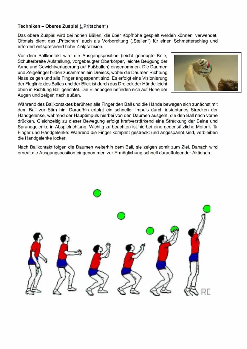 Die folgenden Seiten dienen dem Veranschaulichen der sporttheoretischen Merkmale einer
sauberen Volleyball Technik im oberen beziehungsweise