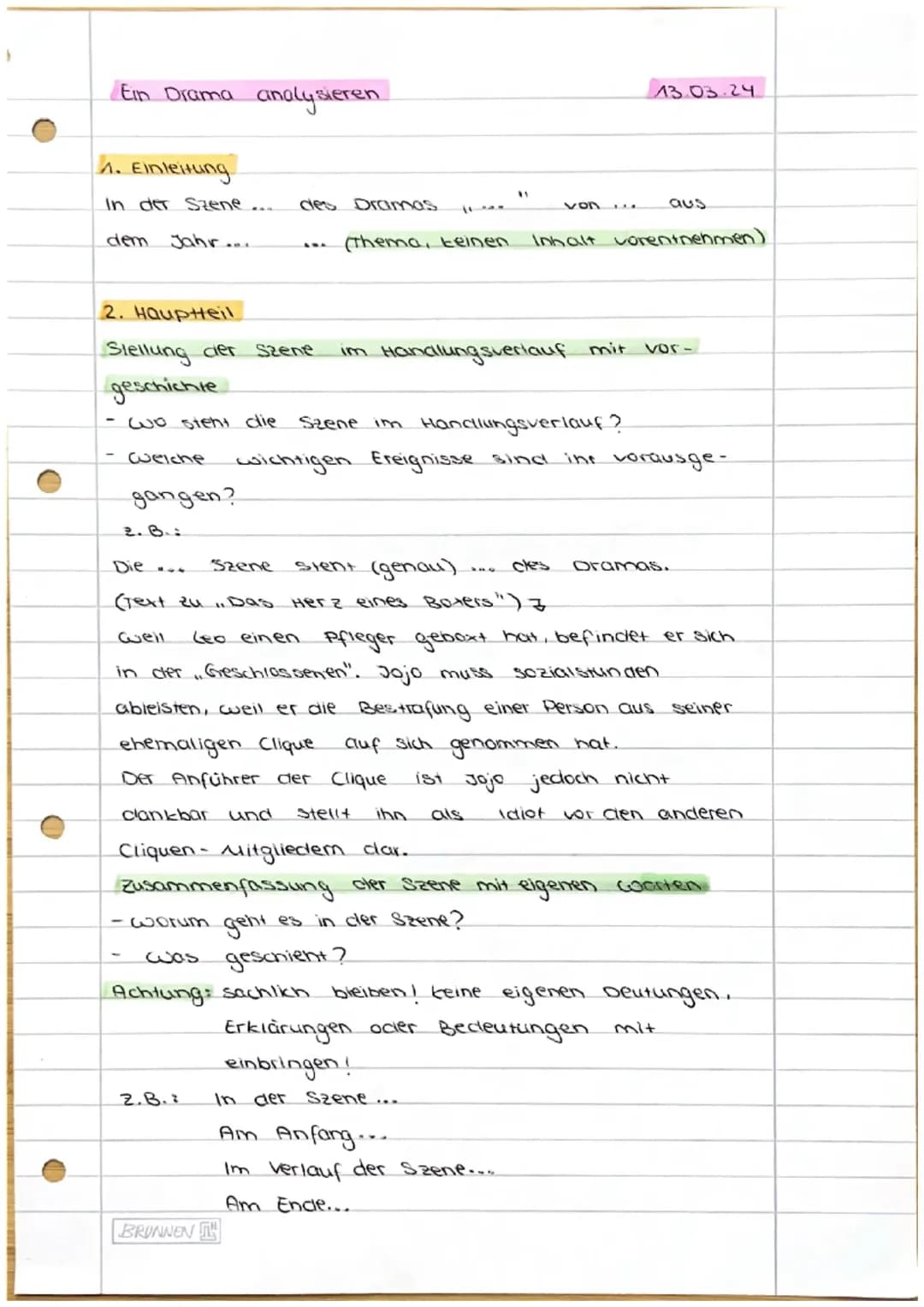 Dramaszene analysieren (schriftlich) am Beispiel von „Das Herz eines Boxers“ Lutz Hübner