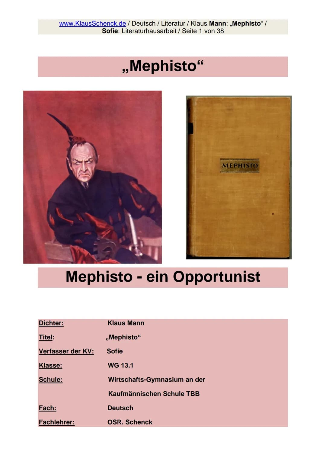 www.KlausSchenck.de / Deutsch / WG 11/ Literaturhausarbeit (2013/14) / S. 1 von 20
Strategische Vorschläge für eine Literaturhausarbeit / An