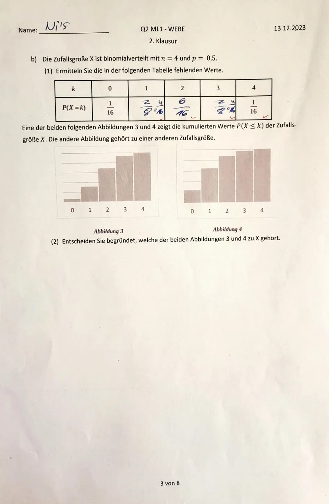 Name:
Nils
Hilfsmittelfreier Teil
Q2 ML1 WEBE
13.12.2023
2. Klausur
Aufgabe 1 (Grundlagen, 6+2+3+4 = 15 Punkte)
a) Bei einem Glückspiel wird