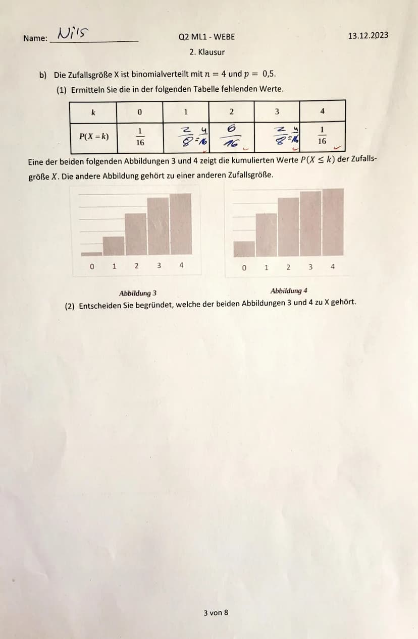 Name:
Nils
Hilfsmittelfreier Teil
Q2 ML1 WEBE
13.12.2023
2. Klausur
Aufgabe 1 (Grundlagen, 6+2+3+4 = 15 Punkte)
a) Bei einem Glückspiel wird