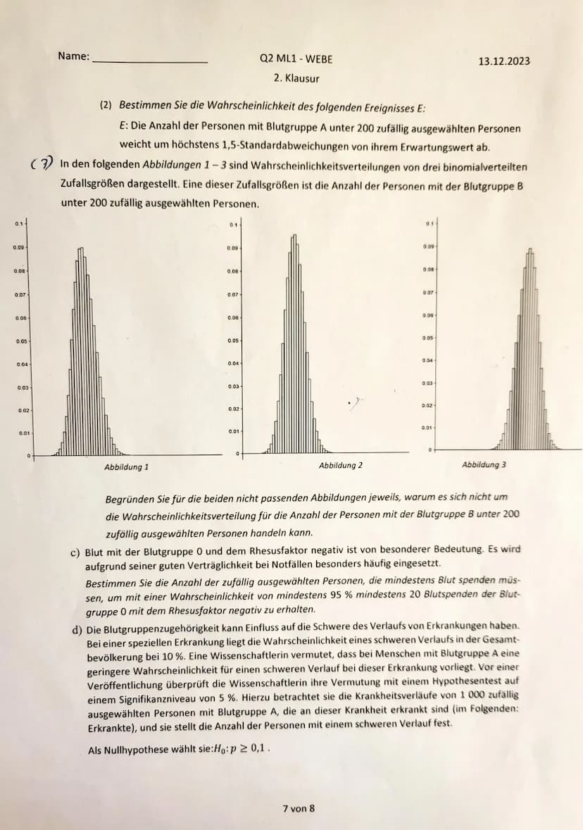 Name:
Nils
Hilfsmittelfreier Teil
Q2 ML1 WEBE
13.12.2023
2. Klausur
Aufgabe 1 (Grundlagen, 6+2+3+4 = 15 Punkte)
a) Bei einem Glückspiel wird