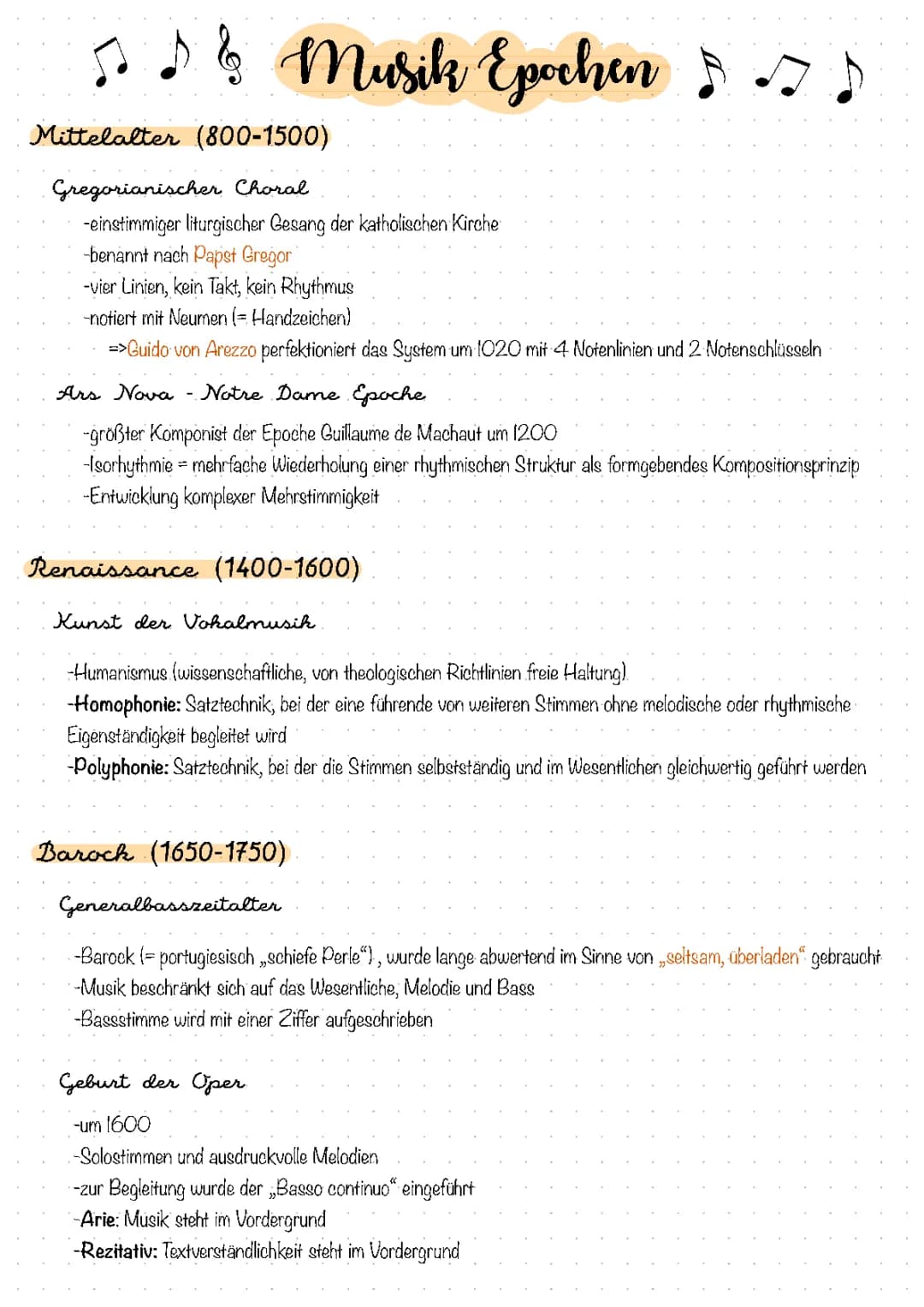 Musik Epochen (Mittelalter - Romantik)