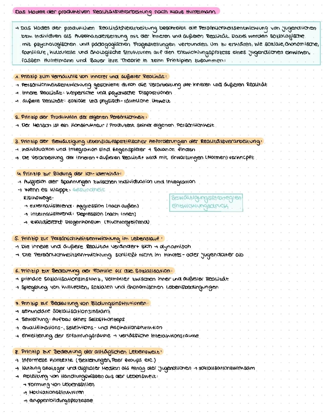 Produktive Realitätsverarbeitung (10 Prinzipien + Entwicklungsaufgaben) nach Klaus Hurrelmann