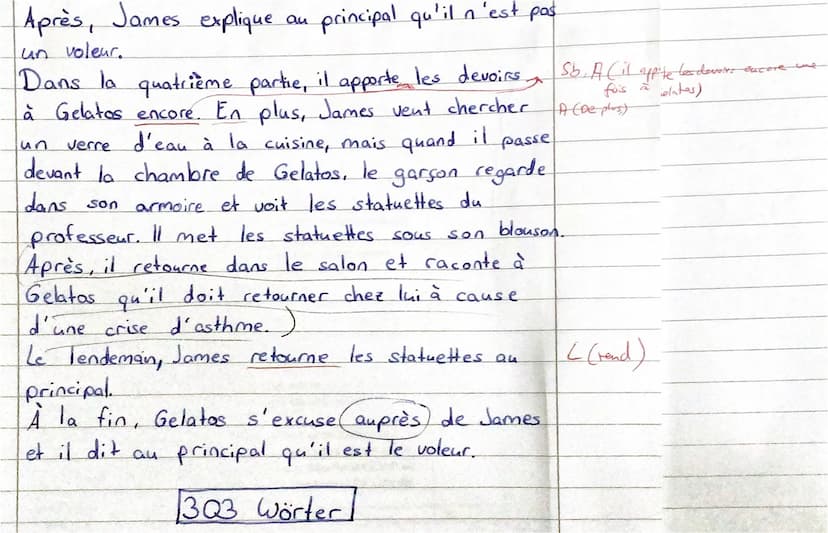 Klassenarbeit
Le roman <<Soupçons » d'Hervé Mestron
parle de les statuettes du prof de musique qui 4 (des)
disparaissent.
D'abord, James et 