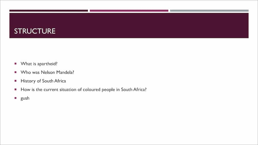 THE CURRENT
SITUATION OF
COLOURED PEOPLE
IN SOUTH AFRIKA
AND THE COMPARED TO THE PAST STRUCTURE
■ What is apartheid?
■ Who was Nelson Mandel
