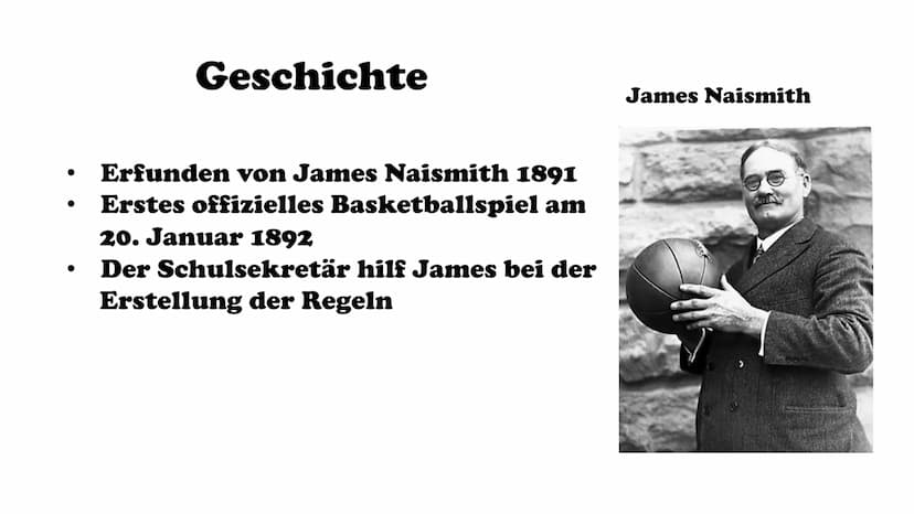 m
Basketball ●
Allgemeine Infos
●
• Geschichte
Regeln
●
• Spielprinzip
●
Spielidee
●
• Vergleiche
●
Spielball
Spielfeld
Ausrüstung
Gliederun