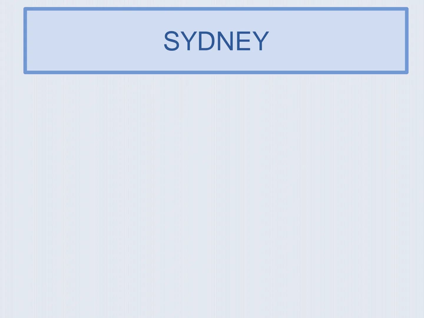 SYDNEY Table of Content
1 Overall facts
2 History
3 Sights
Sydney Opera House
Royal Botanic Garden
Harbor Bridge
-
4 Population
5 Events -
-