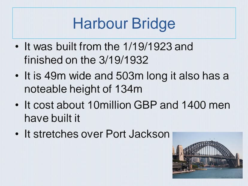 SYDNEY Table of Content
1 Overall facts
2 History
3 Sights
Sydney Opera House
Royal Botanic Garden
Harbor Bridge
-
4 Population
5 Events -
-