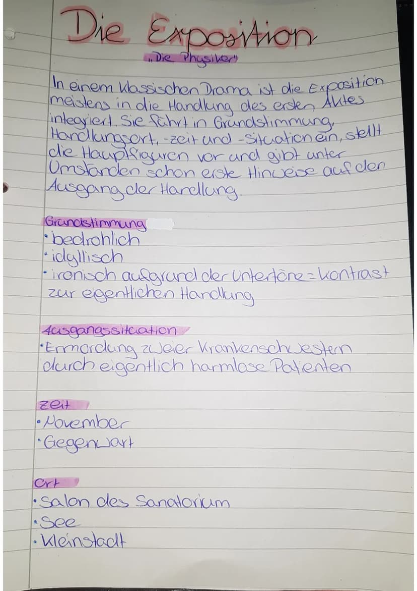 Die Exposition
...Die Physiker
In einem klassischen Drama ist die Exposition
meistens in die Handlung des ersten Aktes
integriert. Sie fährt