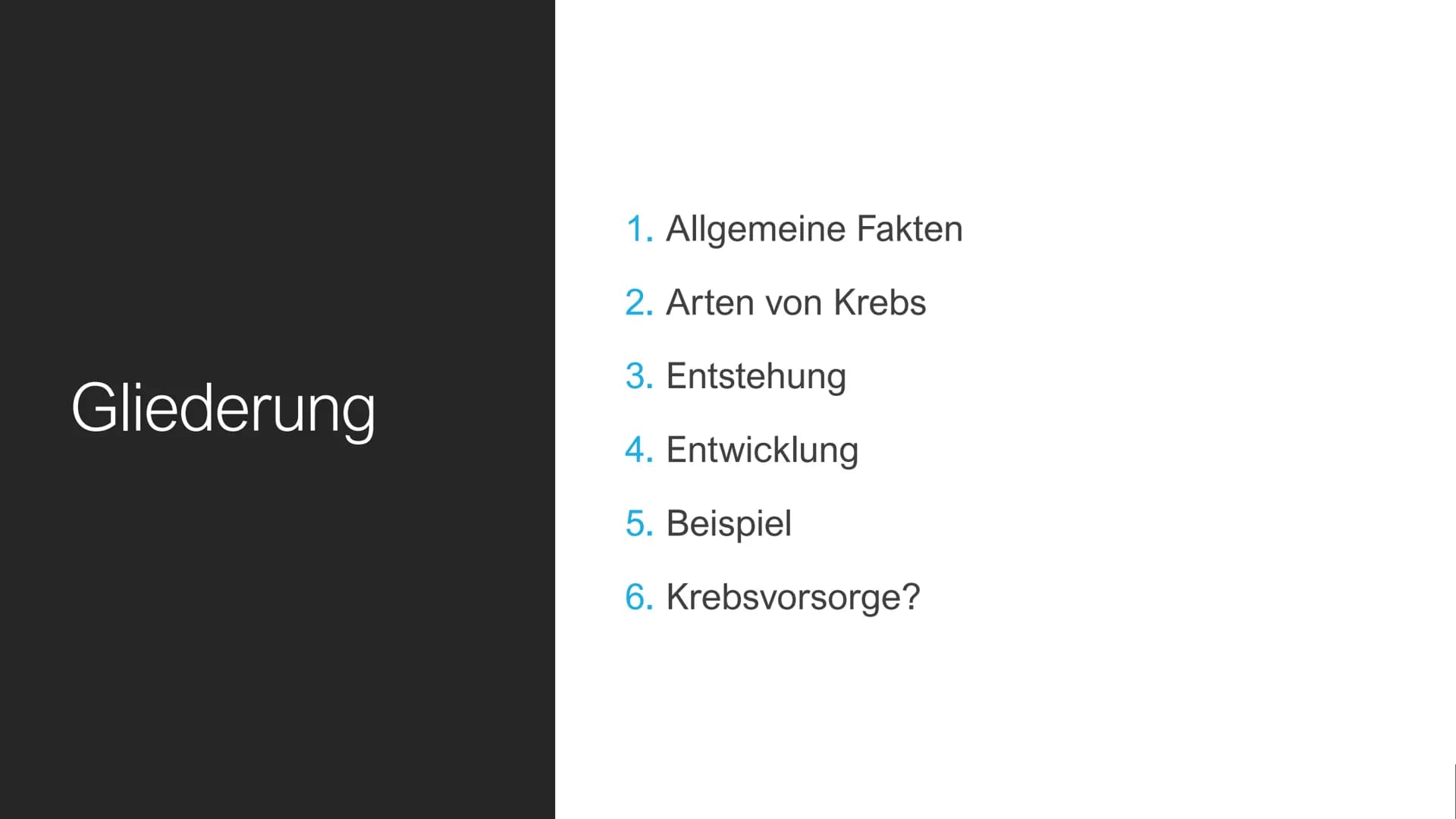 Allgemeine Infos
●
●
.
Arten von Krebs
Def.: bösartige, unkontrollierbare Neubildung von
Gewebe
Mehr als 200 verschiedene Arten
Kommt auch u