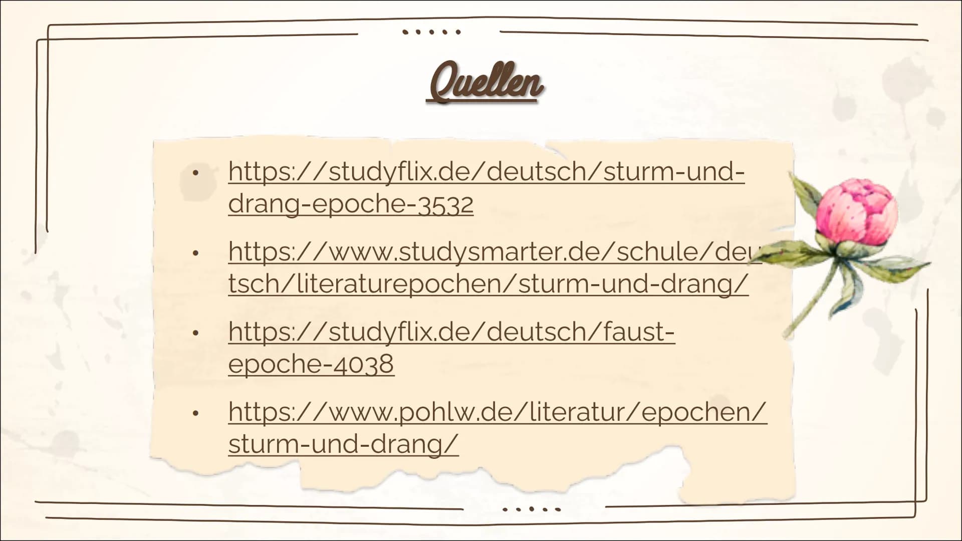Sturm & Drang
(1765-1785)
*Pom 1
Was ist
eine
Epoche?
2
Was ist
Sturm und
Drang?
3
Entstehung
Inhaltsverzeichnis
4
Merkmale
5
Themen
6
Gattu