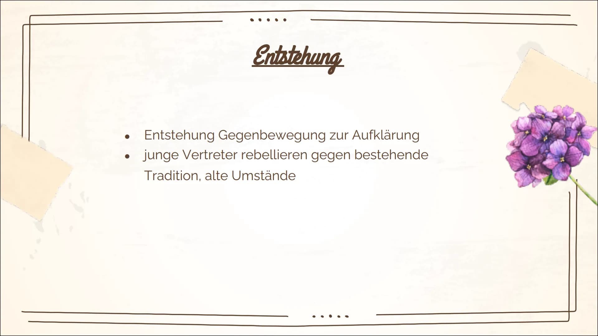 Sturm & Drang
(1765-1785)
*Pom 1
Was ist
eine
Epoche?
2
Was ist
Sturm und
Drang?
3
Entstehung
Inhaltsverzeichnis
4
Merkmale
5
Themen
6
Gattu