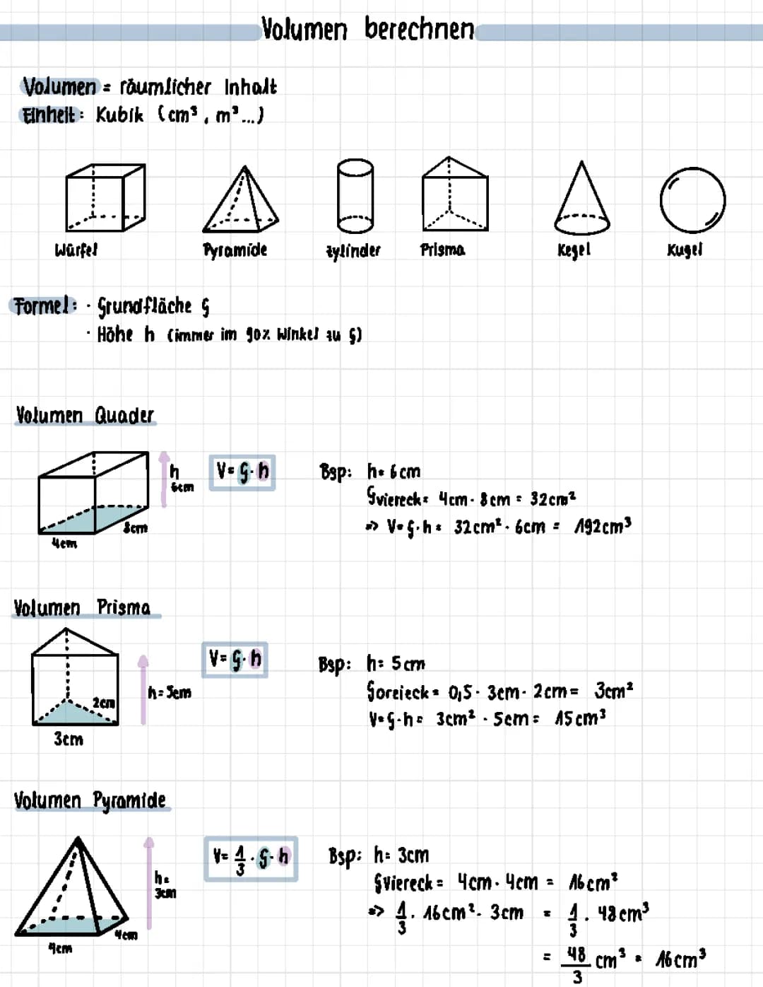 Formelsammlung Geometrie: Körper, Volumen und Oberfläche als PDF
