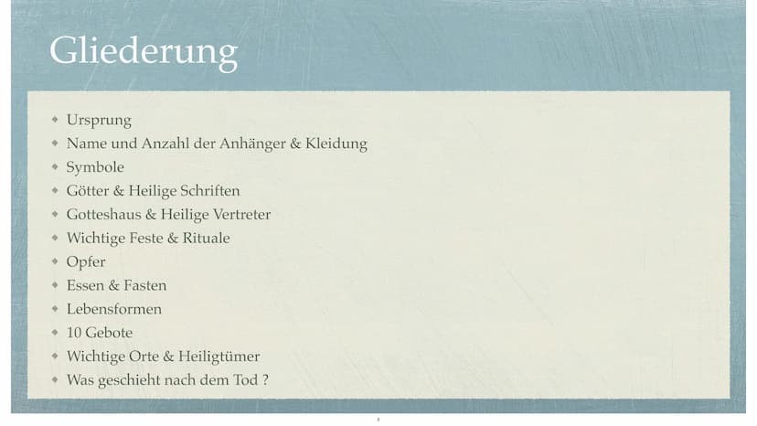 Das Christentum
die größte Religion der Erde Gliederung
Ursprung
Name und Anzahl der Anhänger & Kleidung
→ Symbole
* Götter & Heilige Schrif