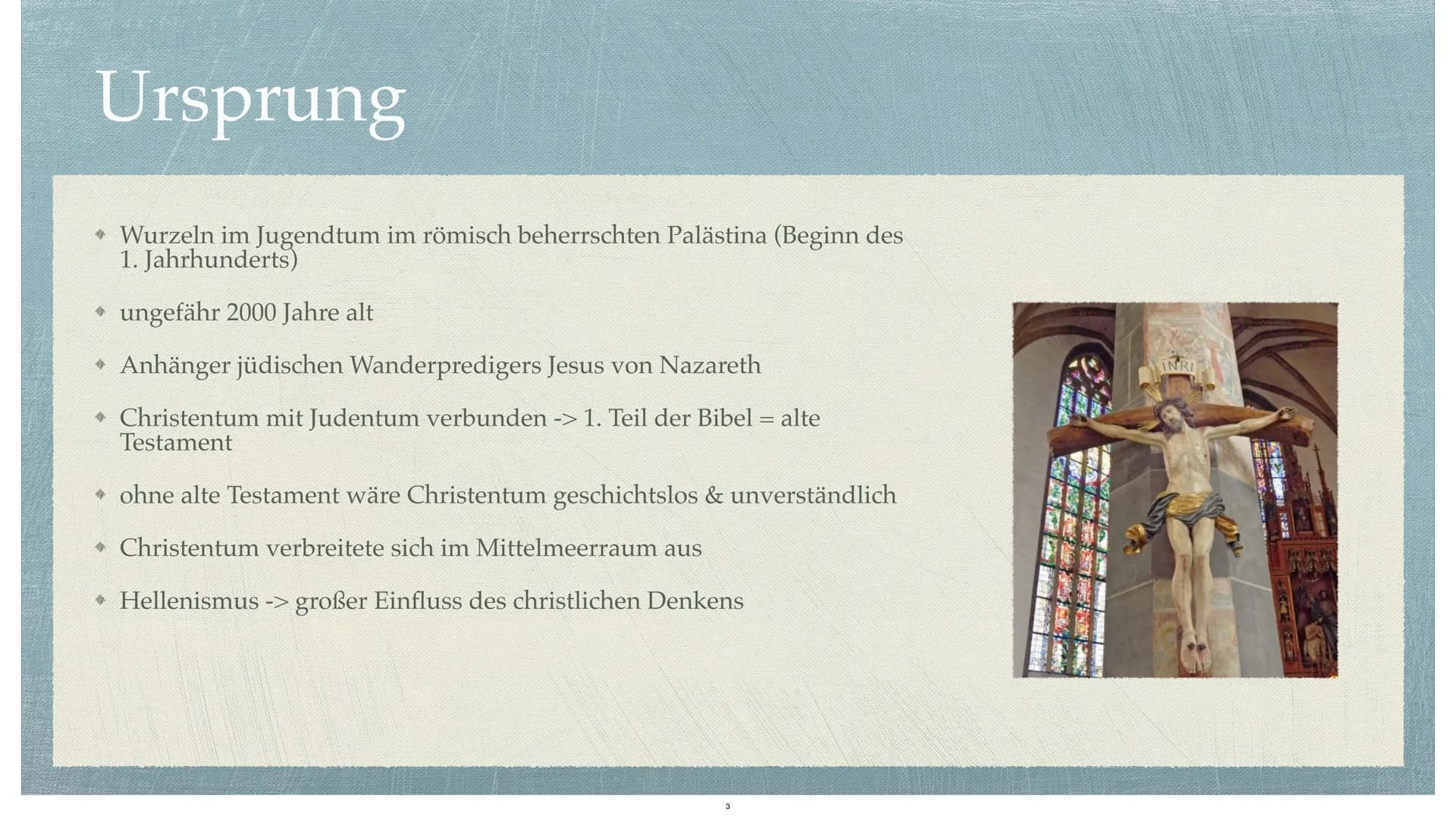 Das Christentum
die größte Religion der Erde Gliederung
Ursprung
Name und Anzahl der Anhänger & Kleidung
→ Symbole
* Götter & Heilige Schrif