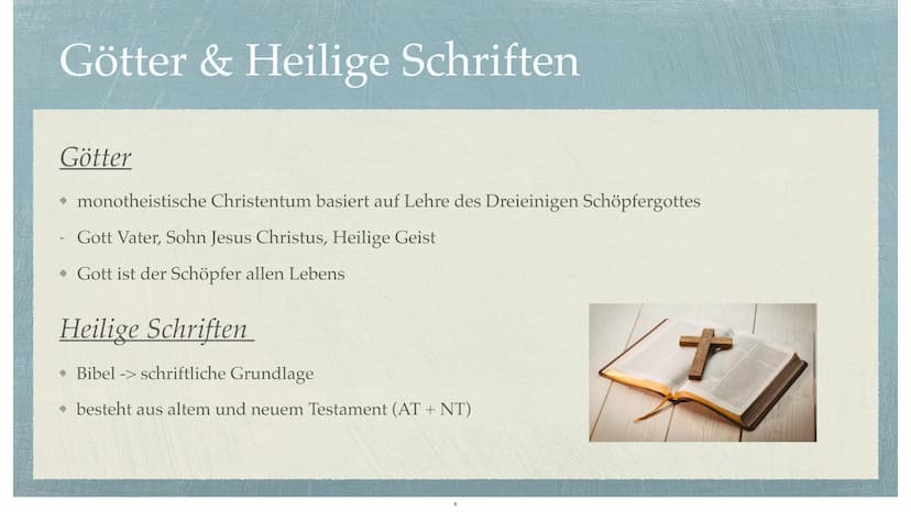 Das Christentum
die größte Religion der Erde Gliederung
Ursprung
Name und Anzahl der Anhänger & Kleidung
→ Symbole
* Götter & Heilige Schrif