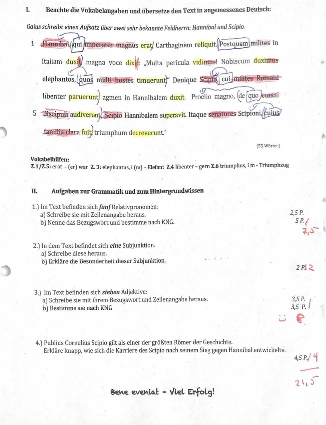I. Beachte die Vokabelangaben und übersetze den Text in angemessenes Deutsch:
Gaius schreibt einen Aufsatz über zwei sehr bekannte Feldherrn