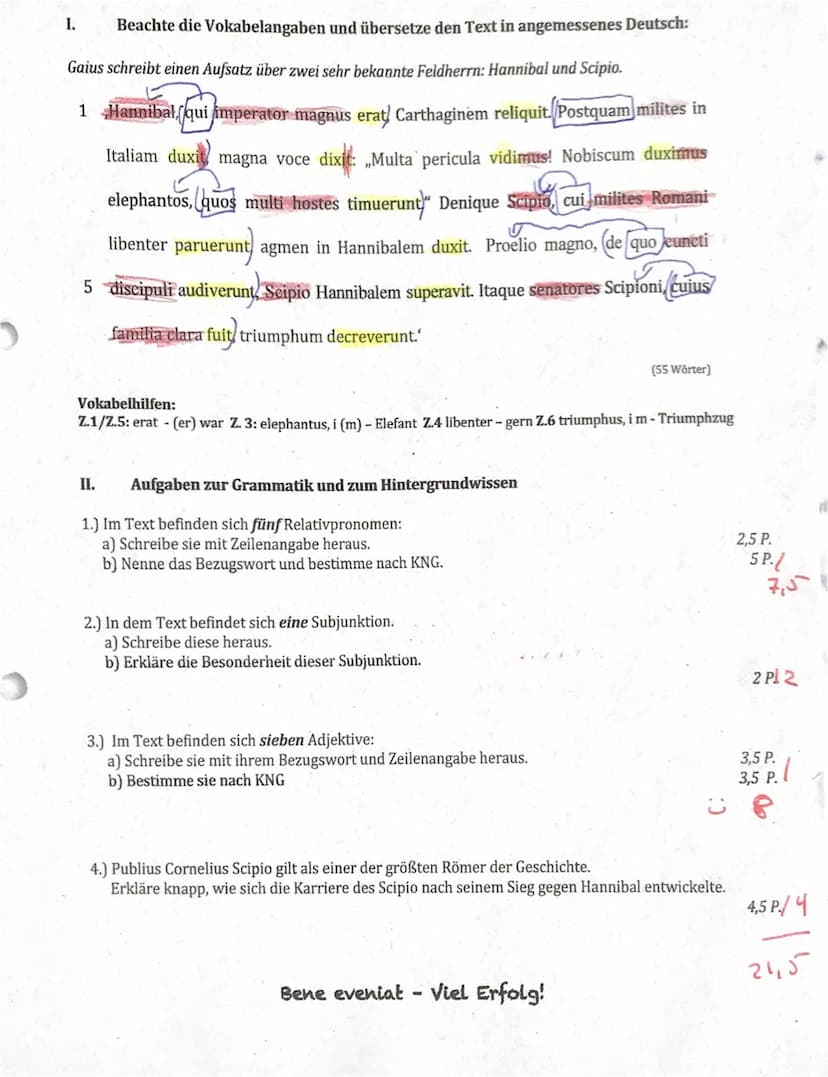 I. Beachte die Vokabelangaben und übersetze den Text in angemessenes Deutsch:
Gaius schreibt einen Aufsatz über zwei sehr bekannte Feldherrn