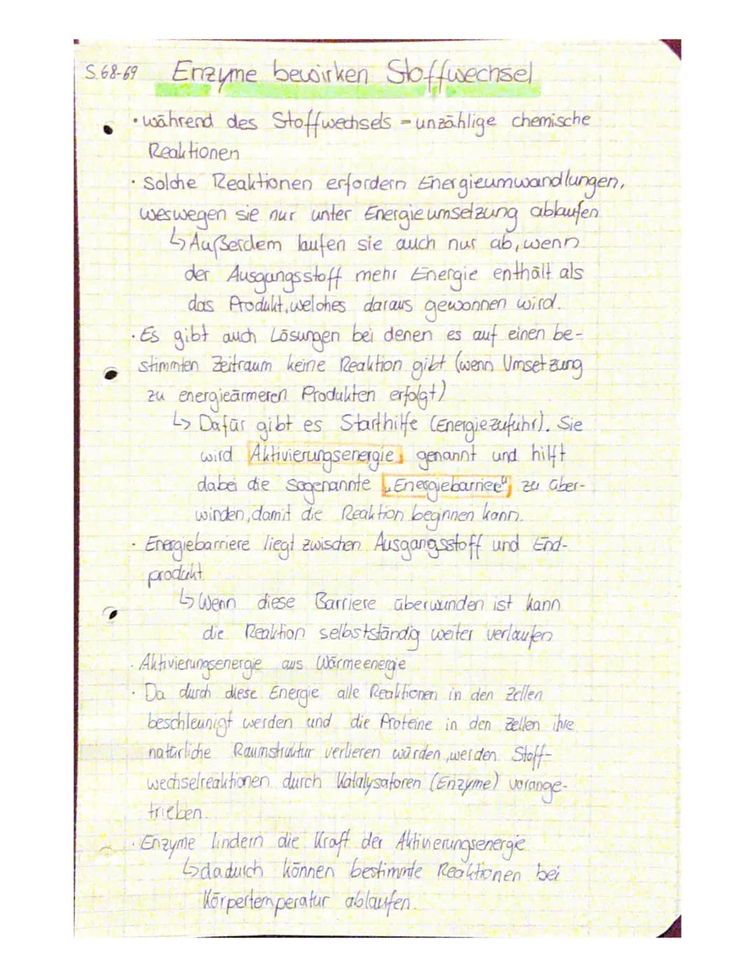 5.68-69 Enzyme bewirken Stoffwechsel
• während des Stoffwechsels - unzählige chemische
Reaktionen
Solche Reaktionen erfordern Energieumwandl