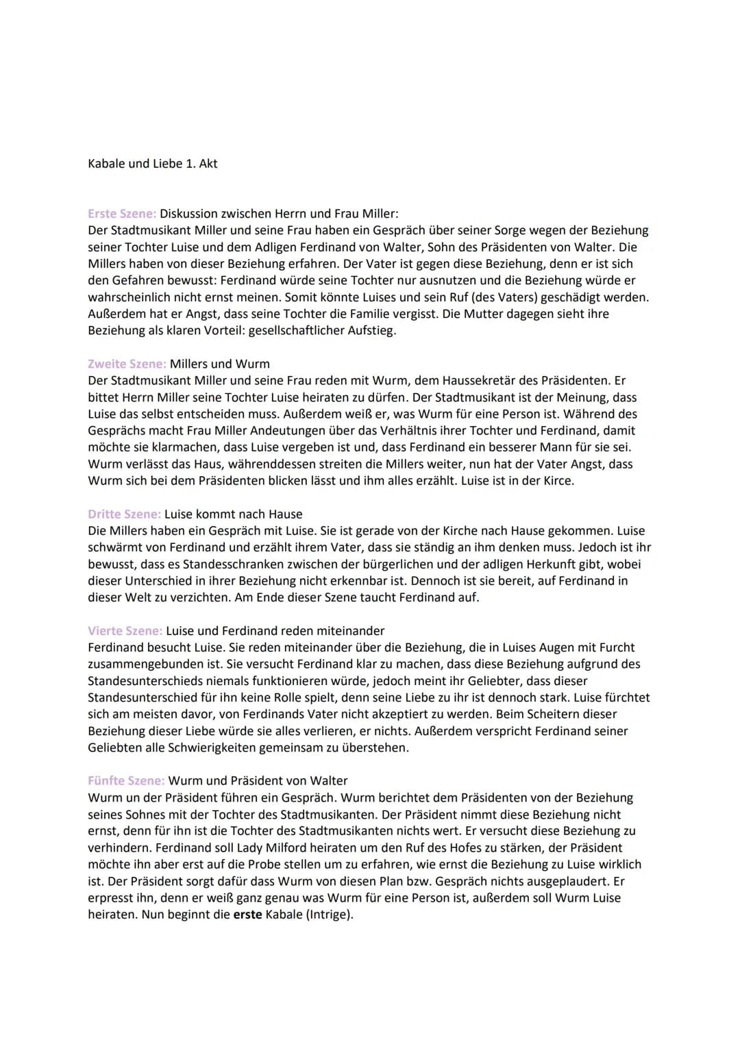 Kabale und Liebe 1. Akt
Erste Szene: Diskussion zwischen Herrn und Frau Miller:
Der Stadtmusikant Miller und seine Frau haben ein Gespräch ü