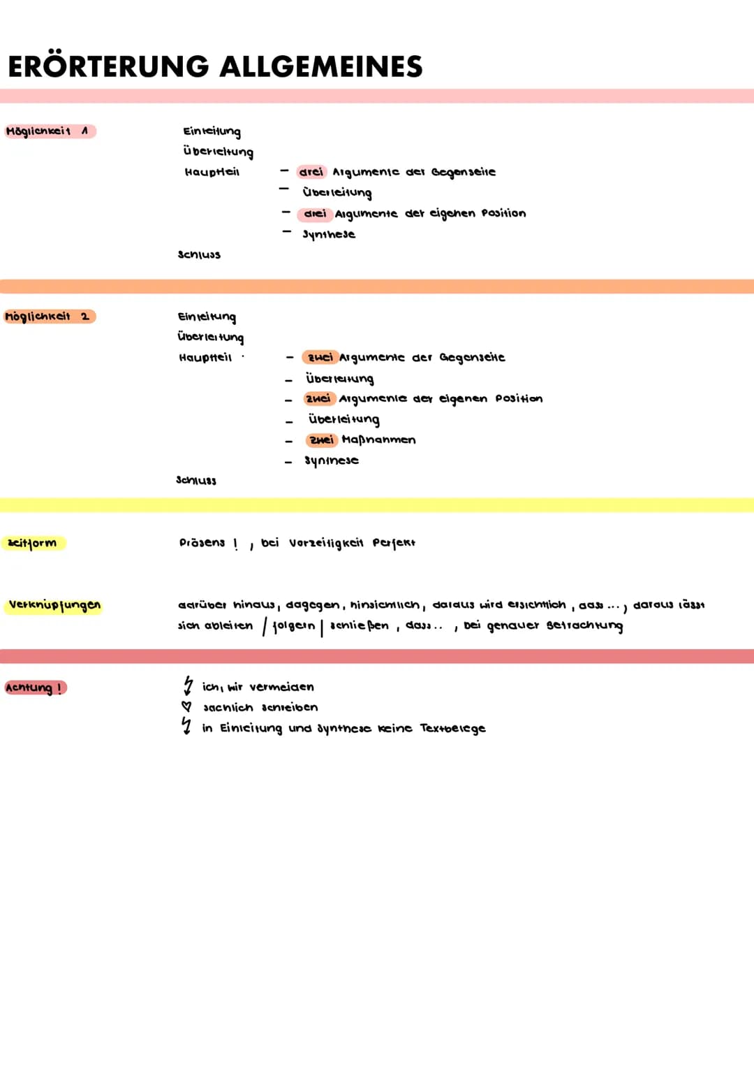 ERÖRTERUNG AUFBAU
Einleitung
Argument
überleitung GP 24 EP
Synthese
Schluss
Hinführung
Erläuterung
des Themas
Textinfos
Kerninhalt
Aufgabens