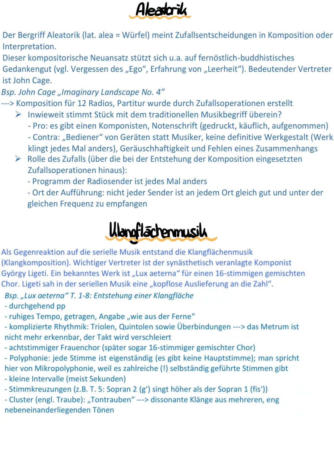 Aleatorik
Der Bergriff Aleatorik (lat. alea = Würfel) meint Zufallsentscheidungen in Komposition oder
Interpretation.
Dieser kompositorische