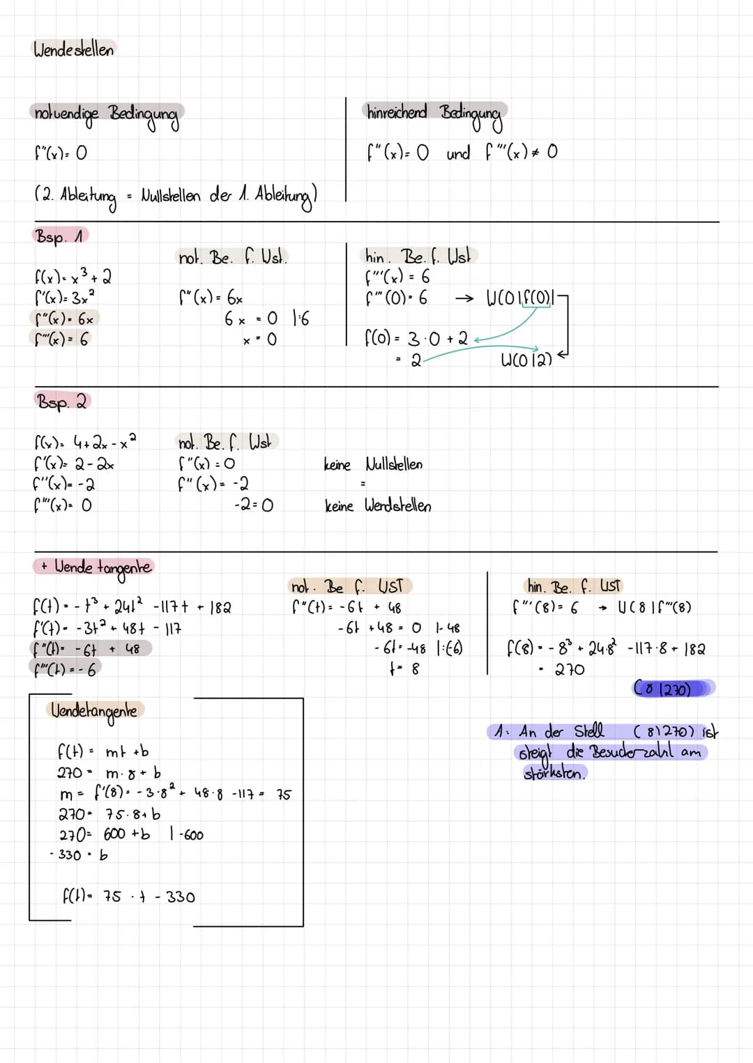 Extrem stellen Berechnen
notwendige Bedingung
F(x)=0
Bsp 1
f(x)=x²-3x²
f'(x)= 3x² - 6x
f"(x)= 6x6
hinreichende Bedingung
f(x)=0
f"(x) > O
f"