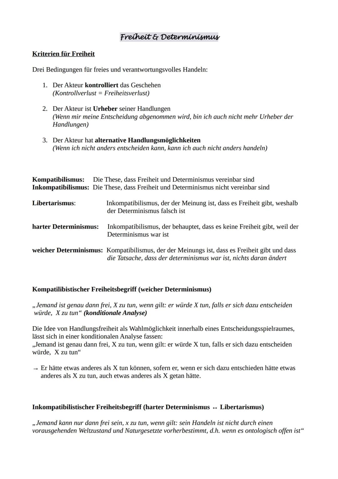 Kriterien für Freiheit
Drei Bedingungen für freies und verantwortungsvolles Handeln:
1. Der Akteur kontrolliert das Geschehen
(Kontrollverlu