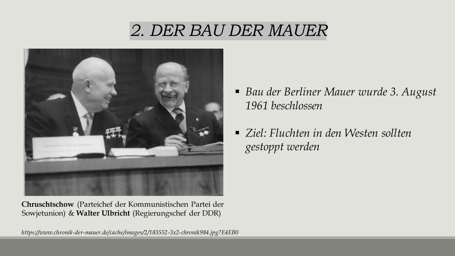 MARTINI
Coca-Cola
BAU DER BERLINER MAUER -
eine Maßnahme gegen Flucht oder eine Menschensperre?
10.01.2022 Gliederung
01
Vorgeschichte
02 De