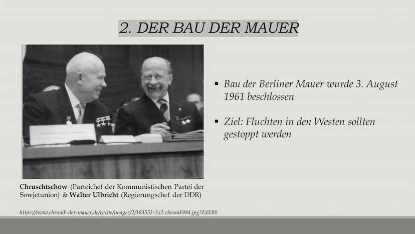 MARTINI
Coca-Cola
BAU DER BERLINER MAUER -
eine Maßnahme gegen Flucht oder eine Menschensperre?
10.01.2022 Gliederung
01
Vorgeschichte
02 De