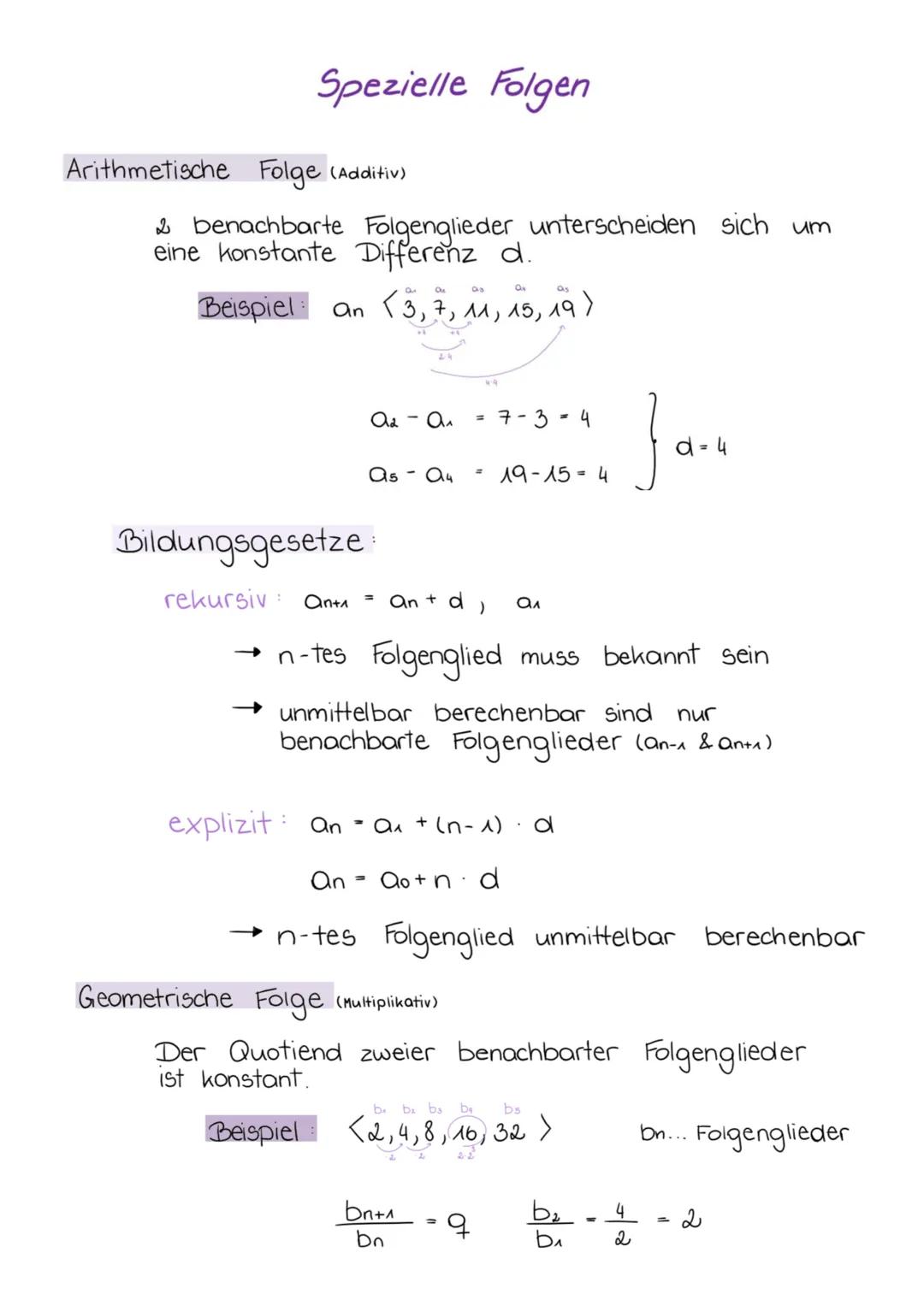 Folgen & Reihen
Folge = geordnete Anordnung von
<a₁, A₂, A3,
Darstellungsmöglichkeiten
► explizite Darstellung
Beispiel
an = 2・n
rekursive D