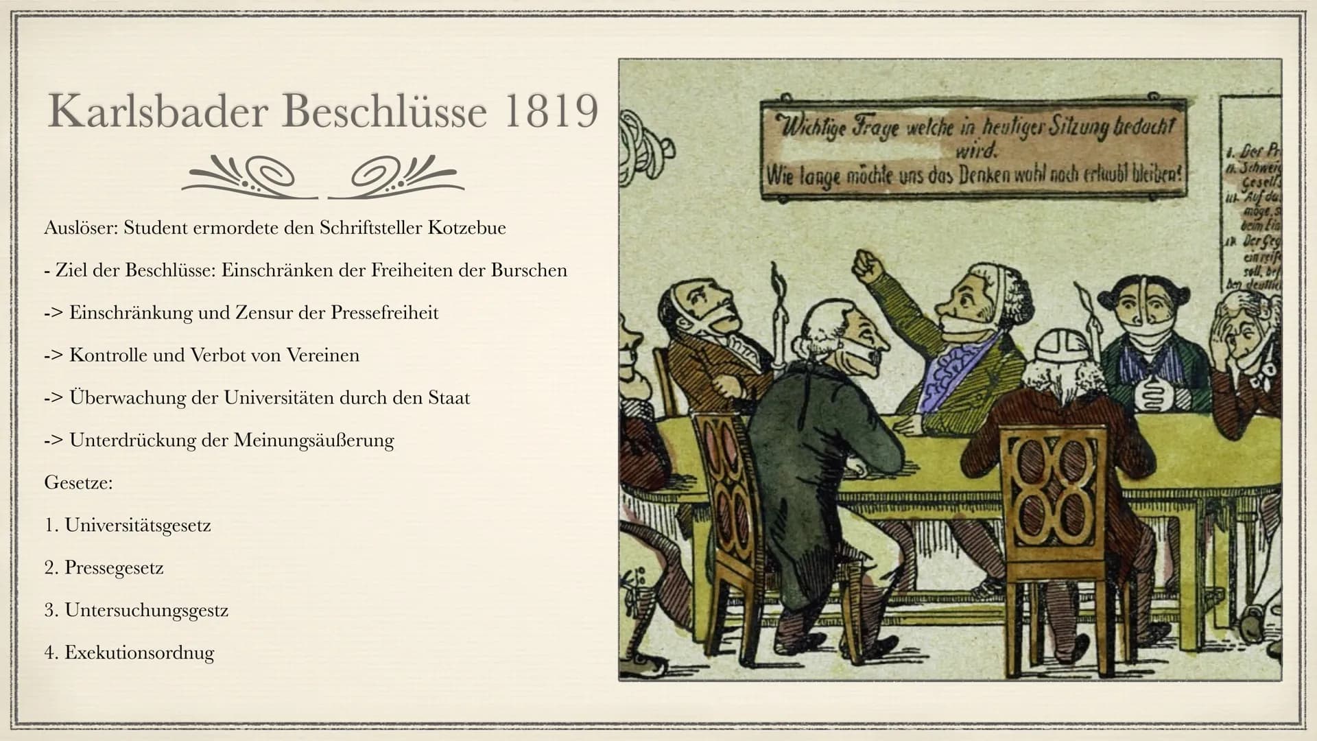 1814/15
Wiener Kongress
Entscheidung über politisches und ländliches Aussehen Europas
- Konferenz bevollmächtigter Vertreter aus etwa 200 St