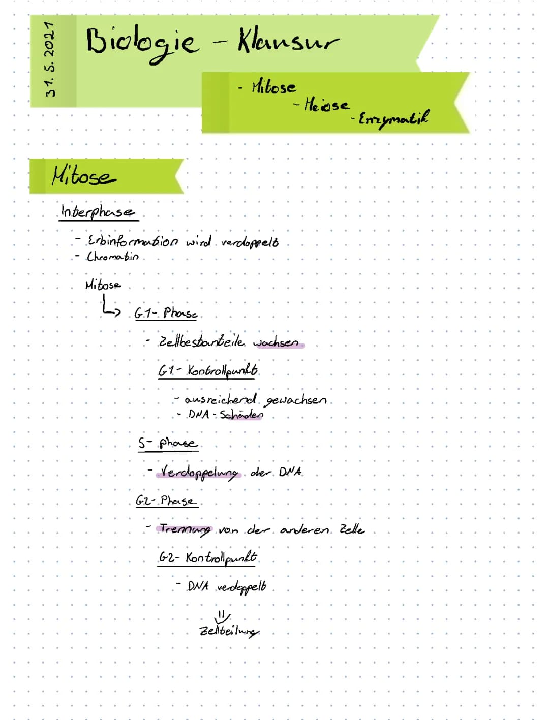 Mitose, Meiose, Enzymatik 