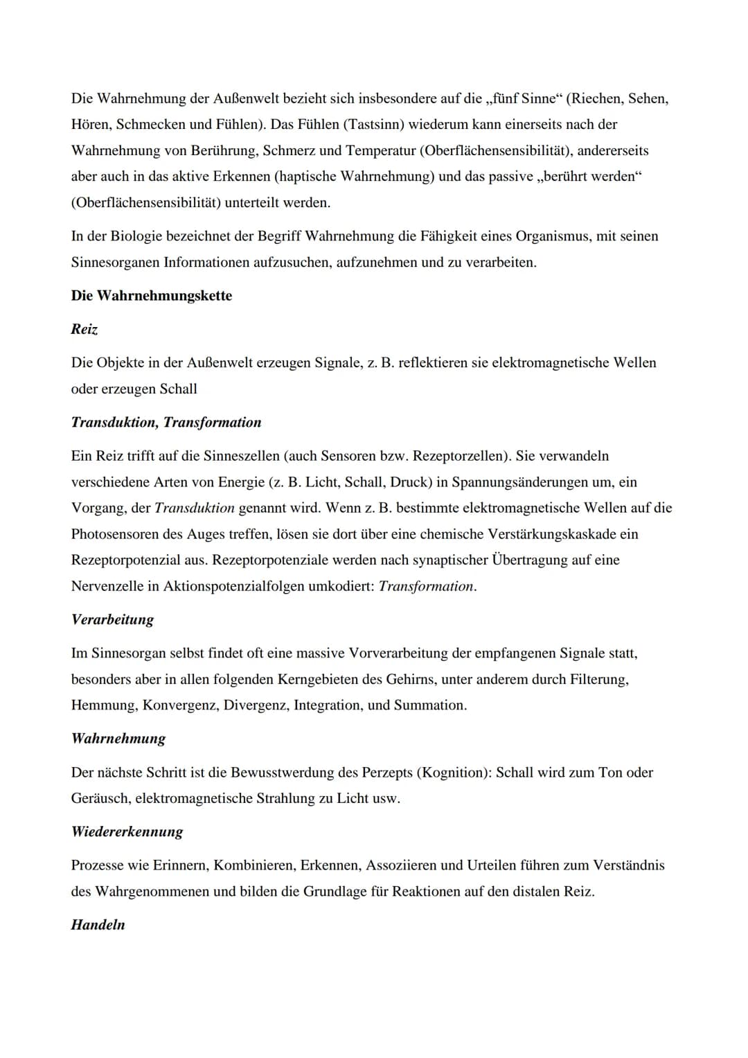 Neuronale Informationsverarbeitung und Grundlagen der Wahrnehmung
Reizweiterleitung an der Synapse
*Synapse- Verbindung zwischen Nervenzelle