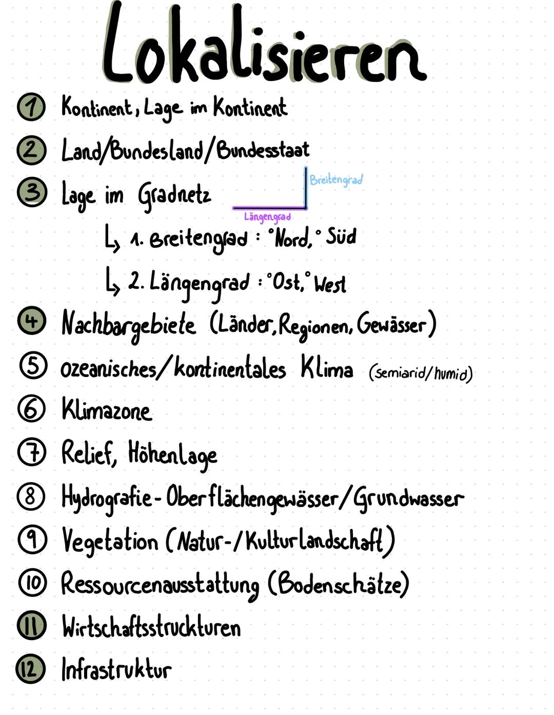 Lokalisieren
Kontinent, Lage im Kontinent
Land/Bundesland/Bundesstaat
2
3 Lage im Gradnetz
Breitengrad
Längengrad
L, 1. Breitengrad: Nord, S