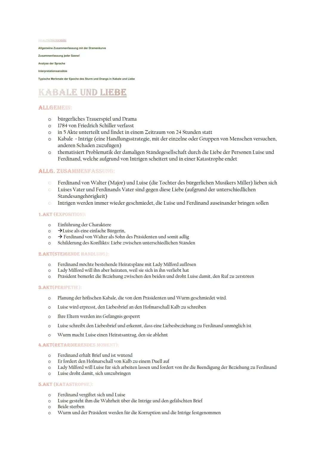 Kabale und Liebe - Zusammenfassung/Analyse/Interpretation