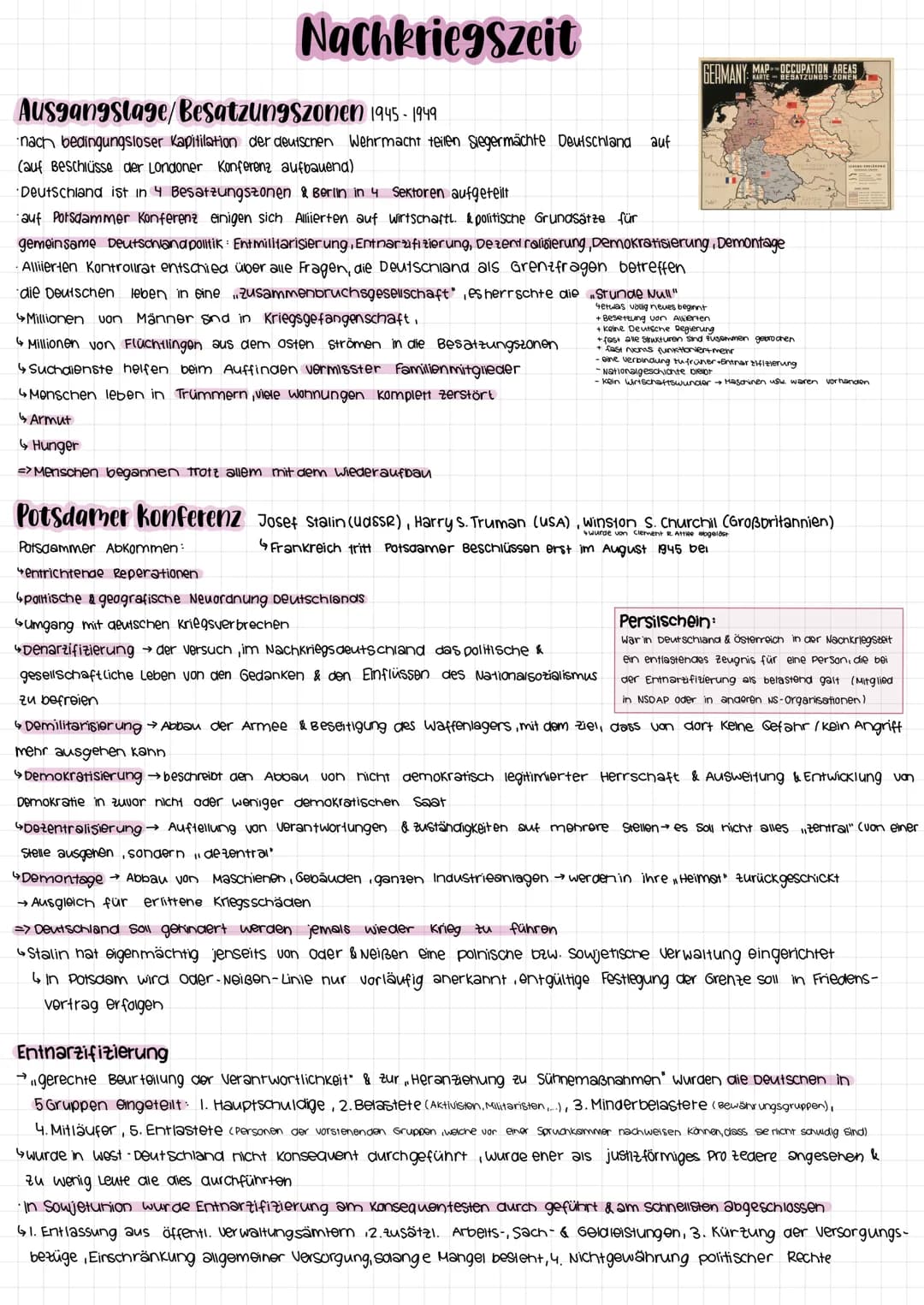 Nachkriegszeit
Ausgangslage/Besatzungszonen
1945-1949
nach bedingungsloser Kapitilation der deutschen Wehrmacht teilen Siegermächte Deutschl