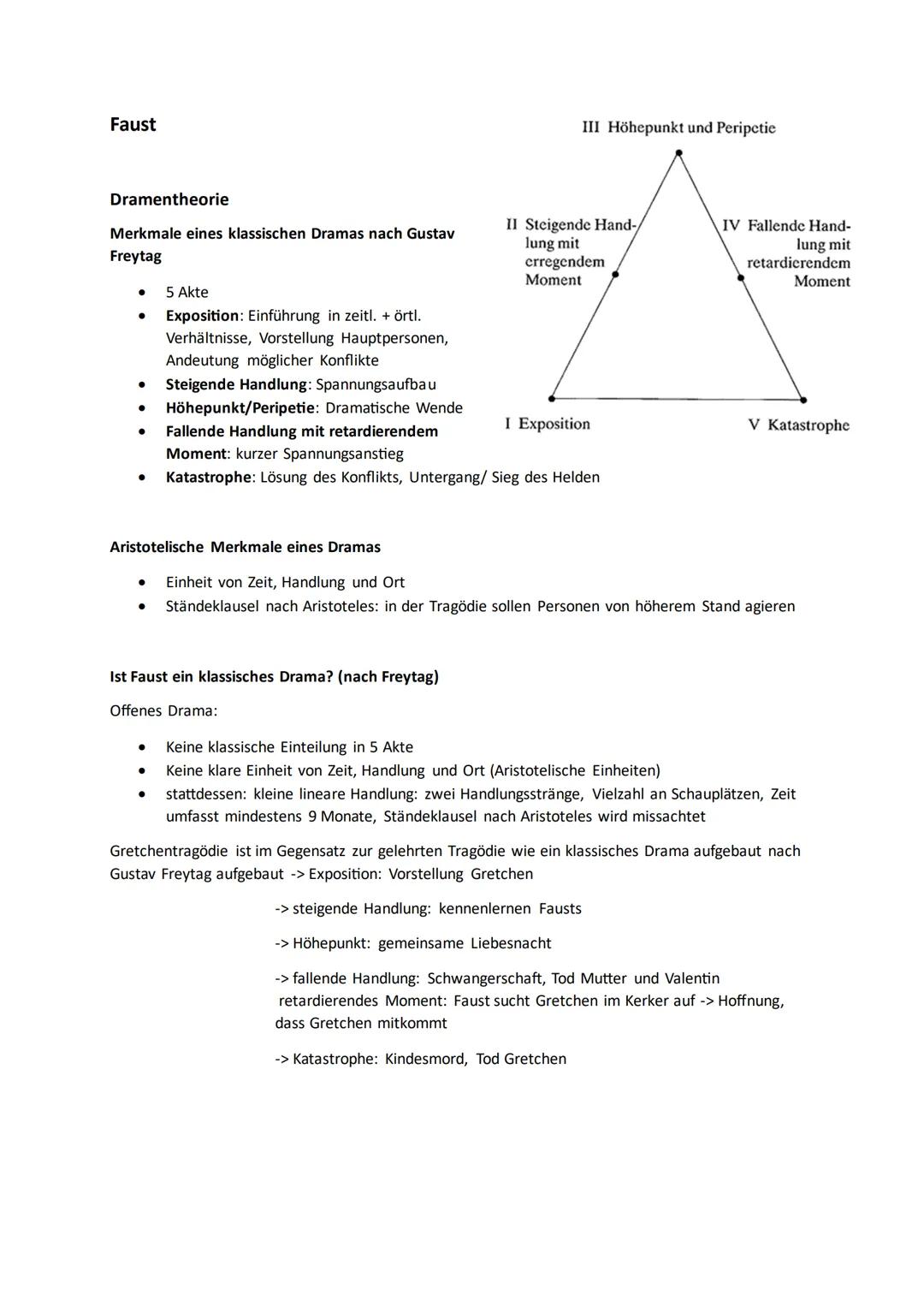 Faust
III Höhepunkt und Peripetie

Dramentheorie

Merkmale eines klassischen Dramas nach Gustav
Freytag

*   5 Akte
*   Exposition: Einführu