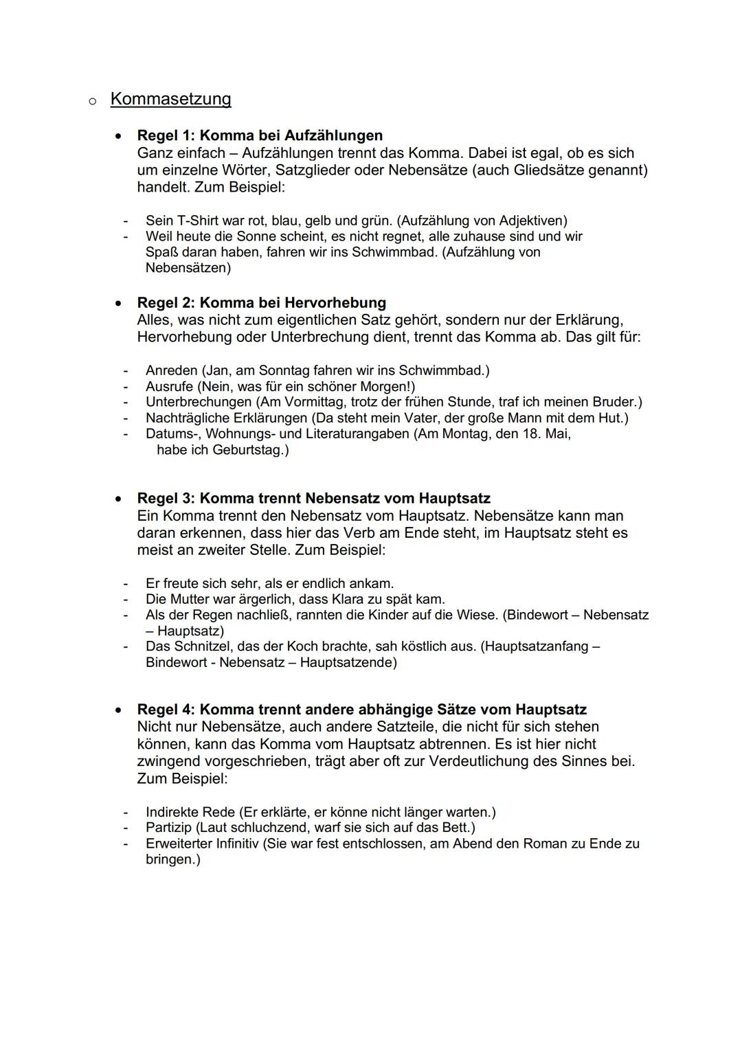 • Kommasetzung

• Regel 1: Komma bei Aufzählungen
Ganz einfach - Aufzählungen trennt das Komma. Dabei ist egal, ob es sich
um einzelne Wörte