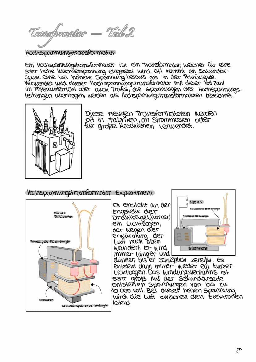 Transformation
Hochspannungstransformator
Ein Hochspannungstransformator ist ein Transformator, welcher für eine
sehr hohe Wechselspannung e