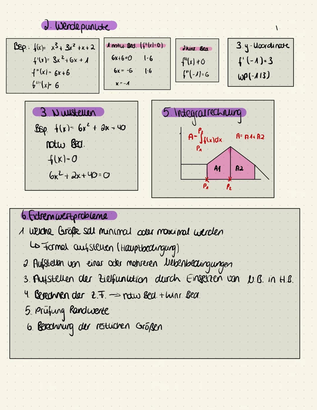 1. noth Bed
f'(x)=0
Mathe mausur themen
- Integrairedinung
-Extremwertprobleme
-Hoch- und Tiefpunute berechnen.
1. Hoch- und Tiefpunkte bere