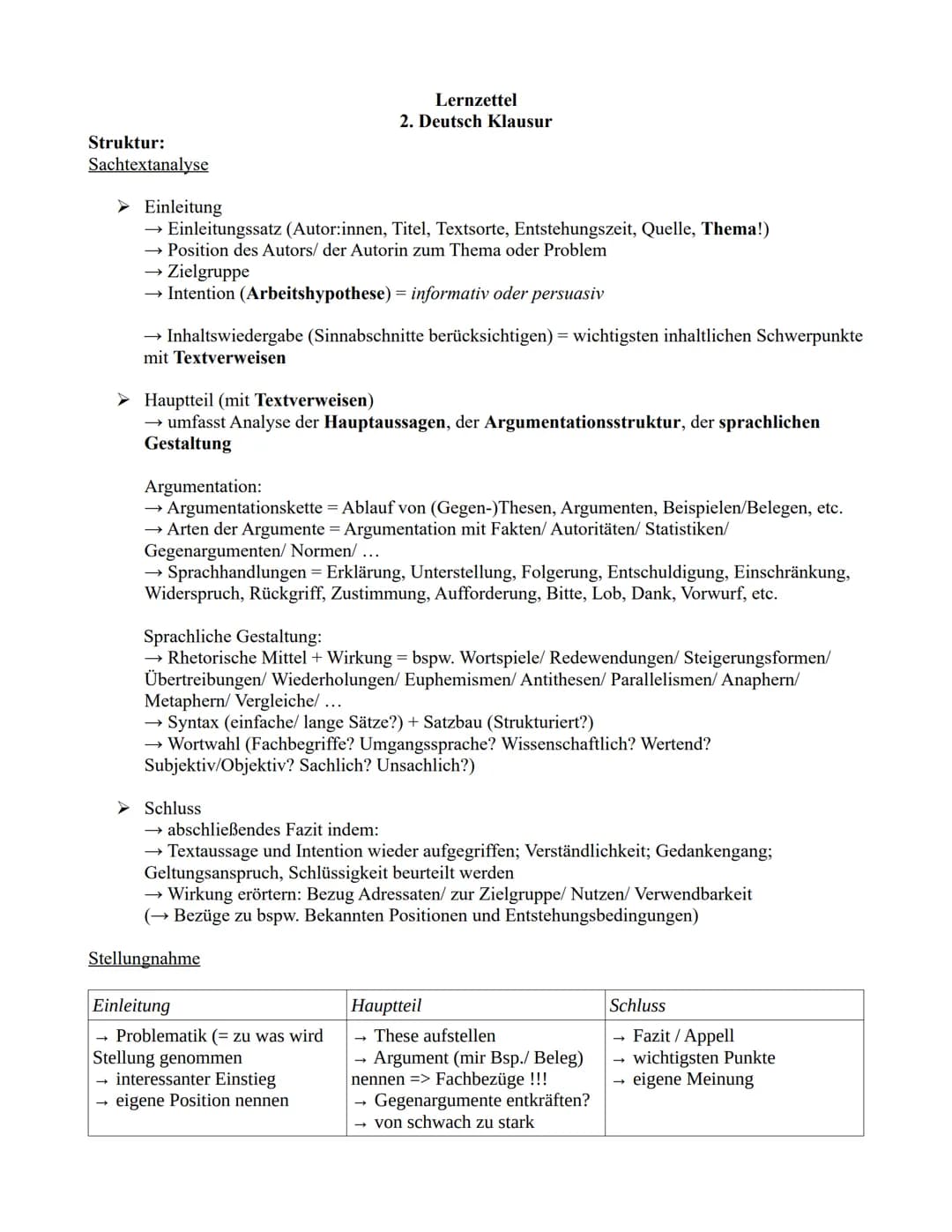 Struktur:
Sachtextanalyse
➤ Einleitung
→ Einleitungssatz (Autor:innen, Titel, Textsorte, Entstehungszeit, Quelle, Thema!)
→ Position des Aut